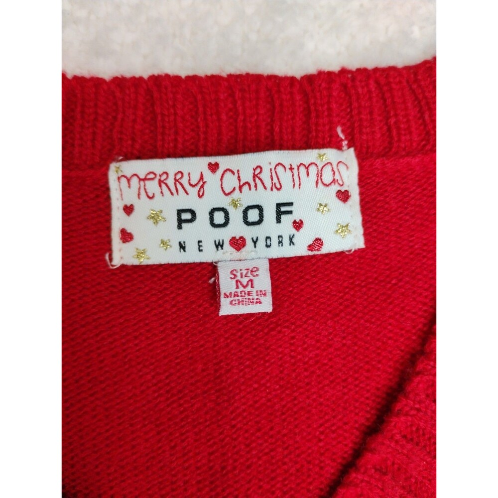 Poof Mrs. Claus V-Neck Intarsia Knit Ugly Christmas Sweater Red/Green M - Picture 5 of 8